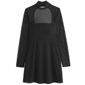 Abercrombie & Fitch Bra-Free Open-Back Mockneck Mini Dress Black Dot XS NWT